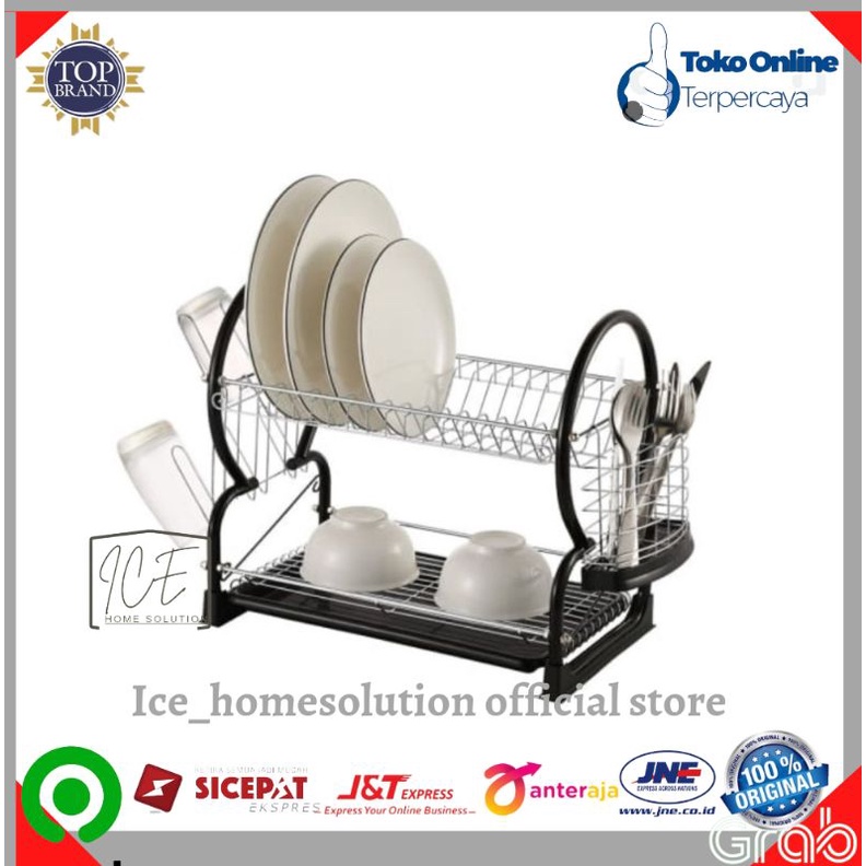 Stora Rak Piring Steel 2 Tingkat - Hitam/rak piring minimalis