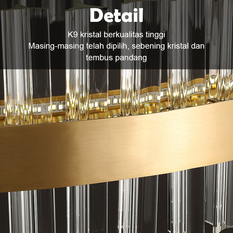 Lampu Gantung Kristal 50cm Chandelier Ruang Tamu 3 warna Mewah Gaya Lampu Gantung Minimalis Hias Nordik Modern