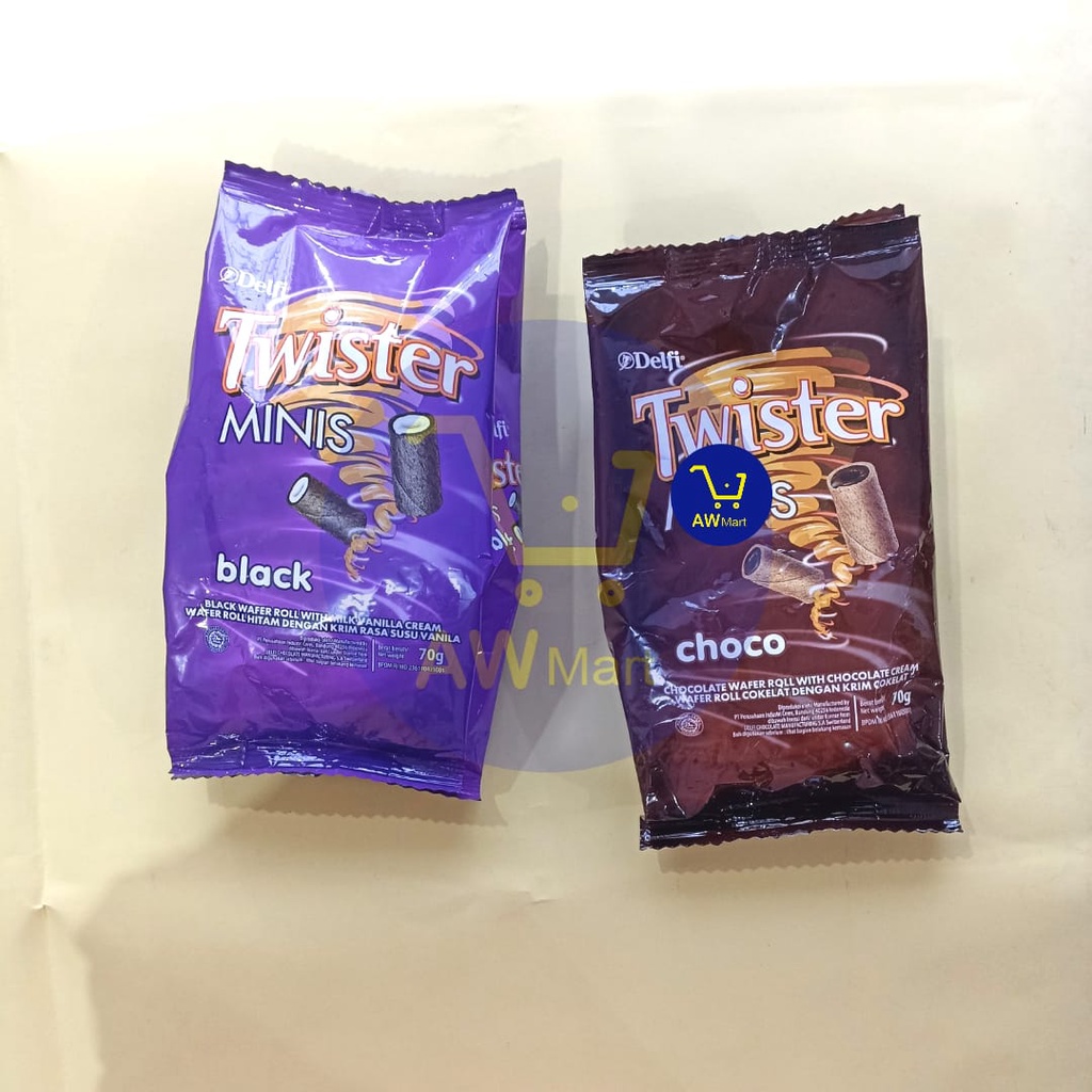 TWISTER MINIS 70 GRAM - WAFER ROLL TWISTER CHOCO VANILLA 70GRAM