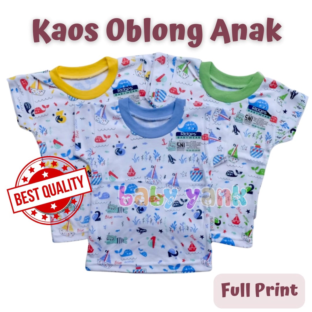 Oblong Ridges Full PRINT | Kaos Anak Dasar Putih Motif Sablon - Kaos Anak Dasar Warna