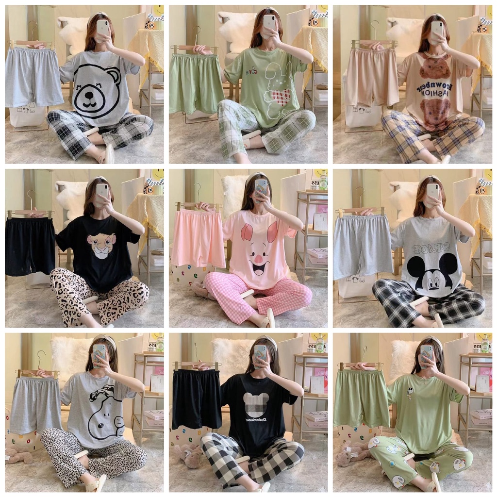 Baju tidur wanita set import spandex motif karakter / piyama wanita set import spandex premium