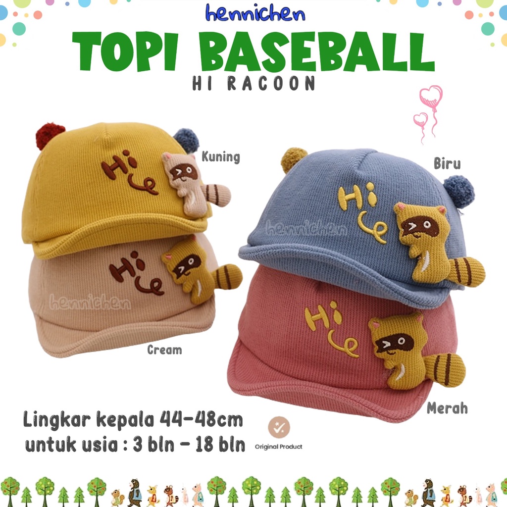 TOPI BASEBALL HI RACOON TOPI ANAK IMPORT 3D MOTIF RACOON FASHION ANAK UNISEX CNA