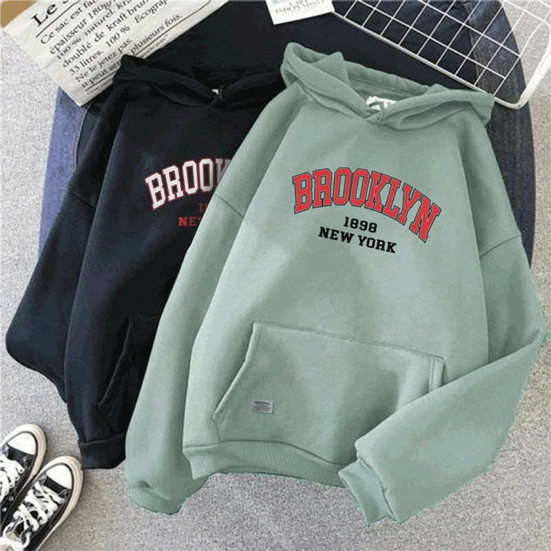 Parisdivarious Sweater Hoodie Jemper Brooklyn Baru Bahan Fleece Size S - XXL (Pria &amp; Wanita)