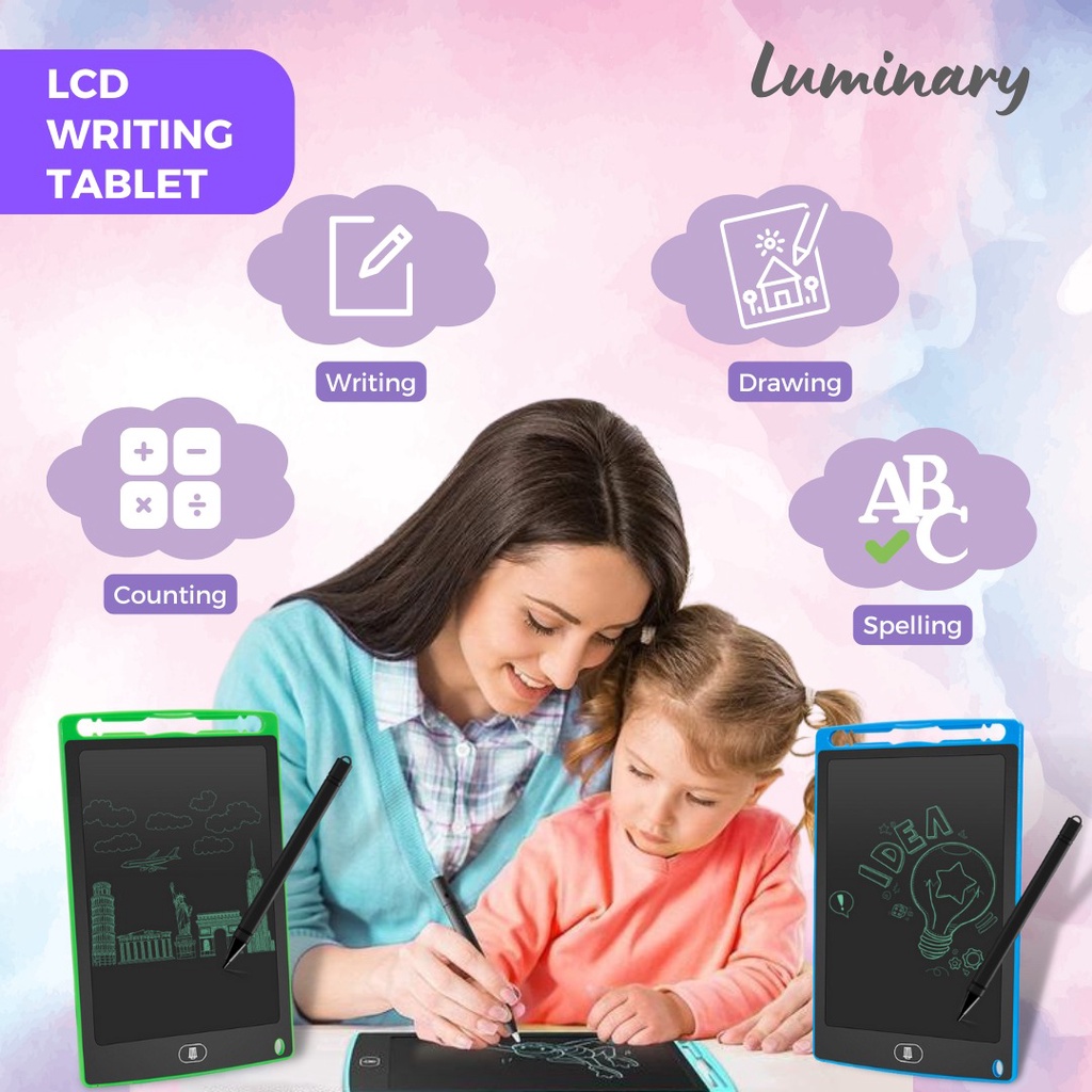 Papan tulis Tab untuk Anak Kecil Dewasa Menggambar Belajar Menulis Mainan Edukasi dan Motorik Tablet LCD Drawing 8,5 inci Bisa Hapus Board Digital Pad Pen Easy Writing