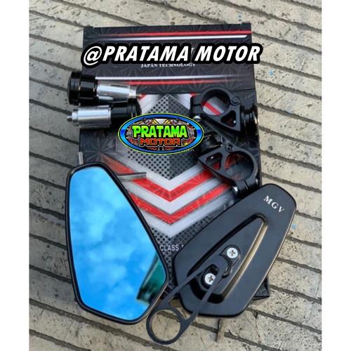 TERMURAH Spion jalu Oval Kaca Biru CNC Bar End Assy Semua Motor Universal Harga Sepasang Kiri Kanan