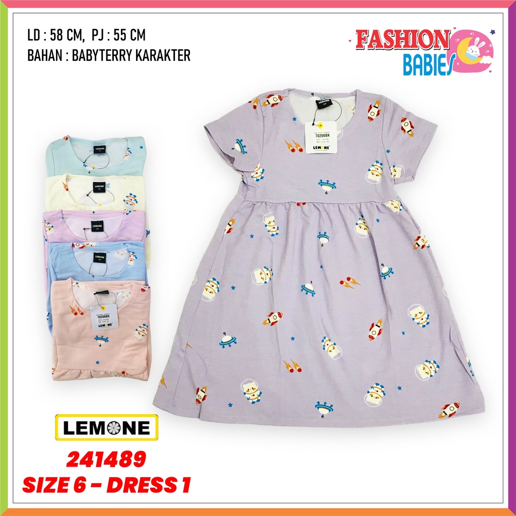 LEMONE KIDS D-702 BK | DRESS ANAK BAHAN BABYTERRY KARAKTER