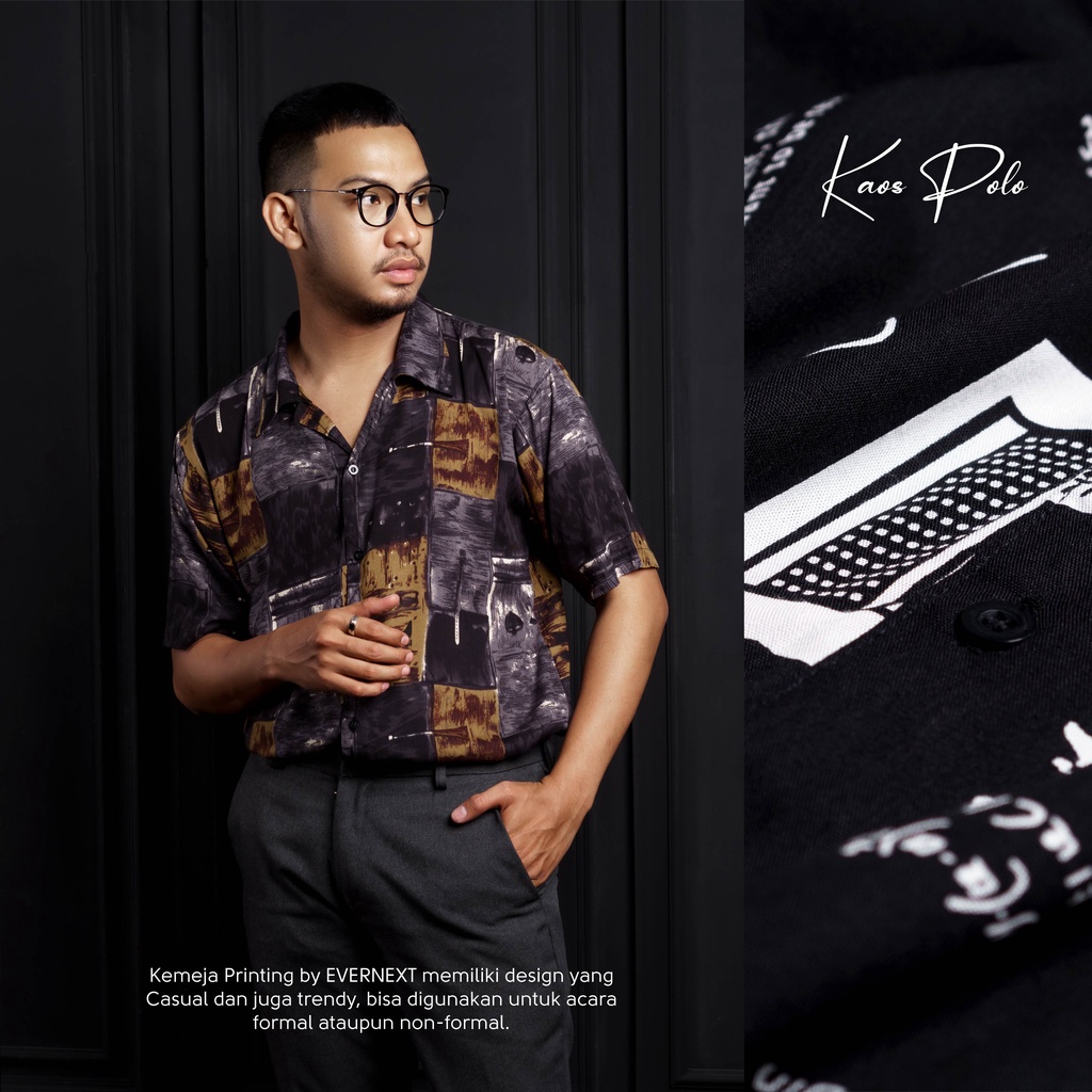 Kemeja Lengan Pendek Pria Wanita Casual Printing Baju Hem Kuliah Hangout Travelling Party Trendi Kekinian Model Terbaru Stylish