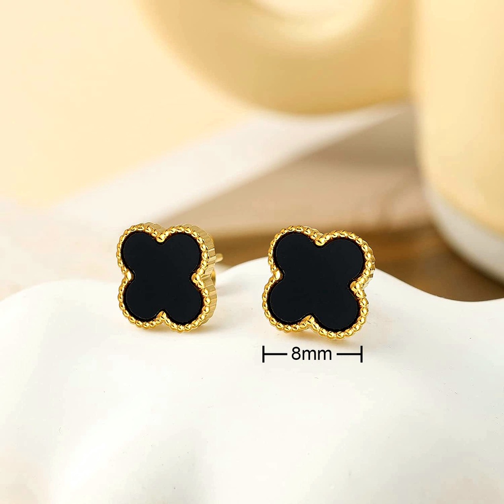 Anting Clover Kecil Titanium Anti Karat Black Dot Korean Earning