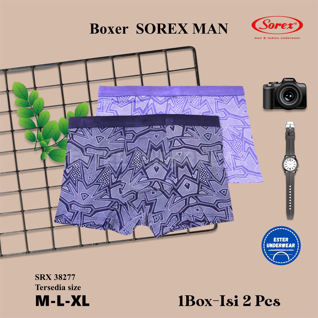 Boxer Katun Pria Sorex Sporty 38277 Celana Dalam Pria Katun Isi 2Pcs