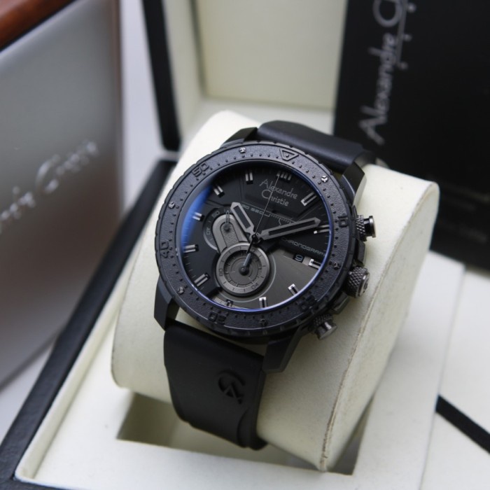 JAM TANGAN PRIA ALEXANDRE CHRISTIE AC 6627 AC6627 BLACK RUBBER ORIGINA