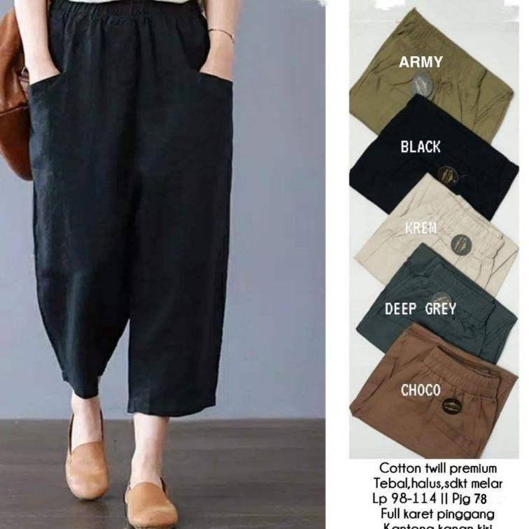 PALING DICARI CELANA WANITA JUMBO PINGGANG KARET - SASHA CROP PANTS / CELANA KUREA TERBARU SASHA PAN