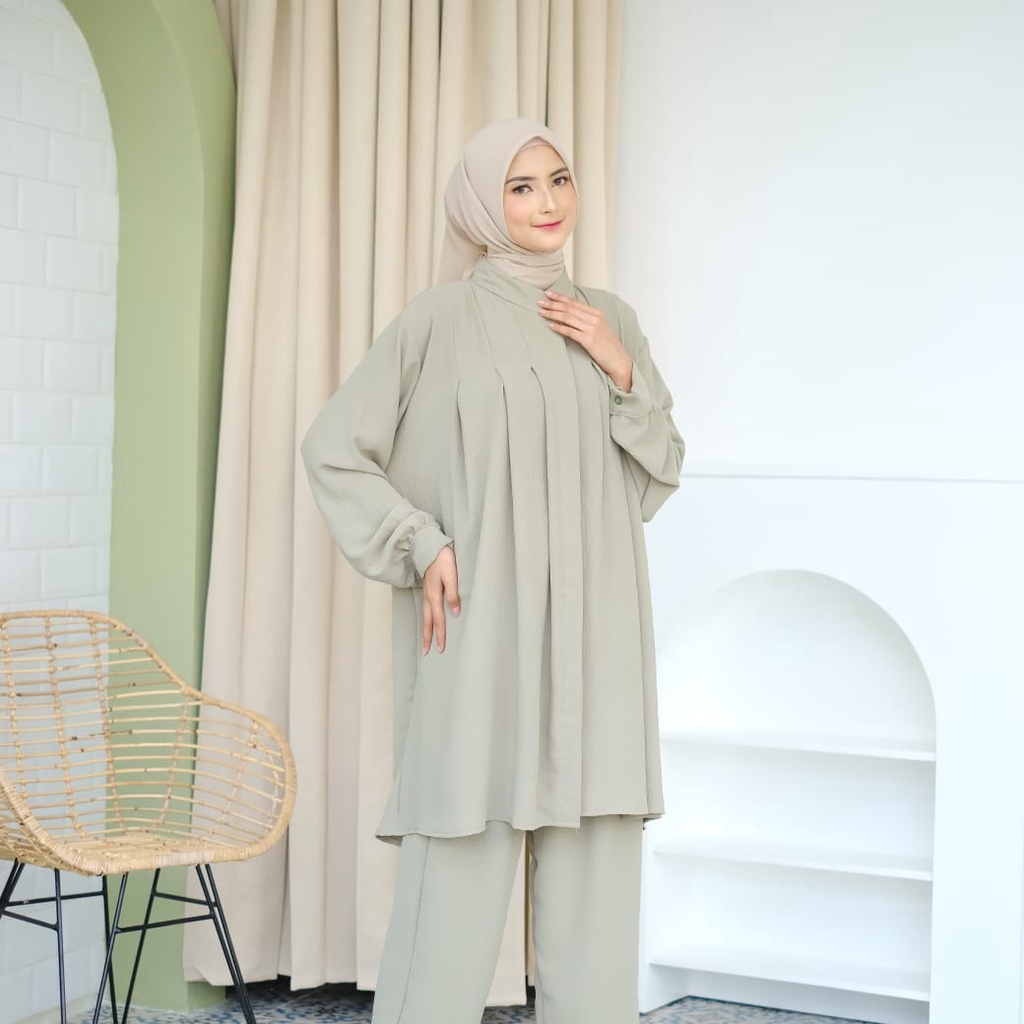 YASMIN ONE SET JUMBO Setelan Cringkle Airflow Polos Model Elegan Terbaru / ONESET DAILY / ONESET WANITA / Setelan Wanita Kekinian