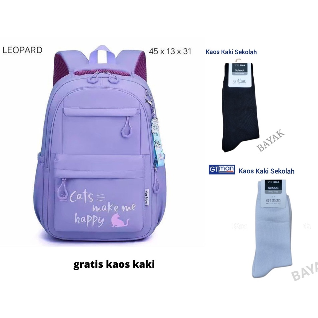 tas sekolah anak laki laki anak perempuan sd smp multifungsi ( cats make me heppy ) gratis kaos kaki