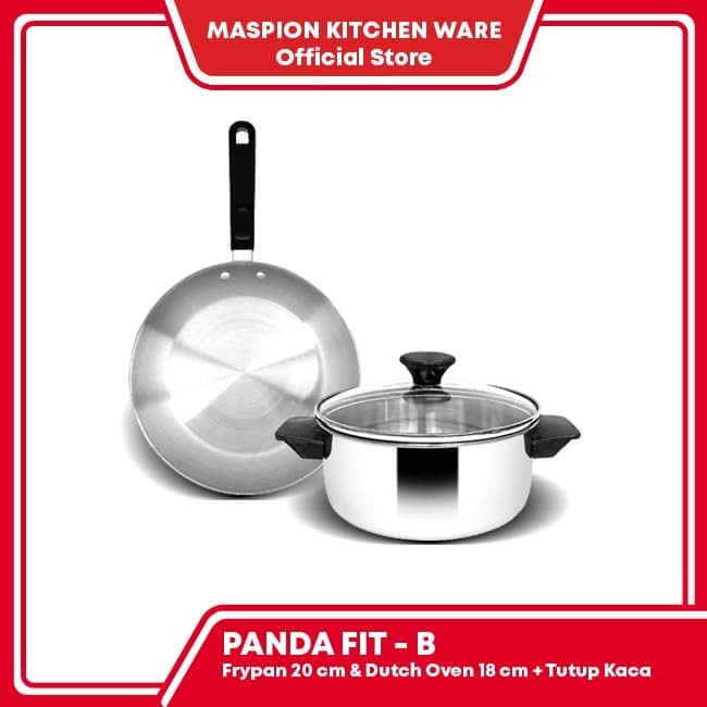 Teflon Anti Lengket MASPION PANDA FIT B Dutch Oven & Stainless Steel 18 dan 20 cm C6M0 FYP Kompor Vi