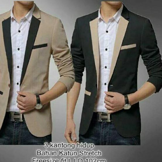 Star JAS BLAZER FASHION PRIA MODERN WARNA KOMBINASI HITAM CREAM BAJU COWOK PAKAIAN MODEL LAKI UNDANG