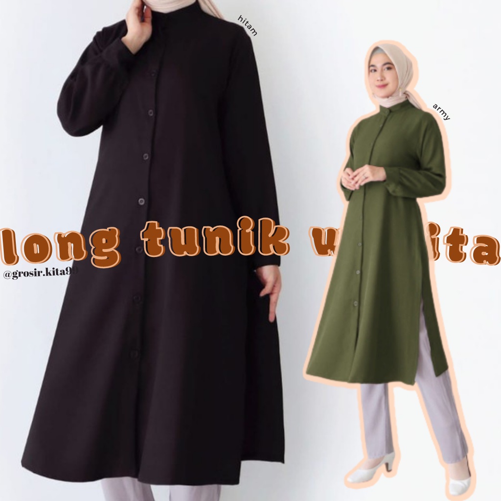 Long Tunik Wanita Kancing Depan // Baju Muslim Atasan Tunik Longdress WOLFIS