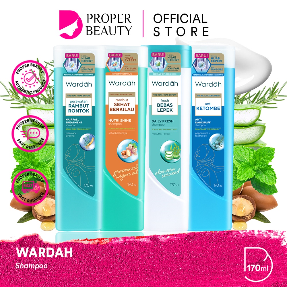 WARDAH Shampoo Indonesia / Sampo Rambut 170ml / The Real Hijab Expert / Scalpcare Technology / Skincare Hair Care Shampo Conditioner Kondisioner Perawatan Kulit Kepala Vitamin Creamcath / Anti Dandruff Hairfall Treatment Daily Fresh Nutri Shine / Series