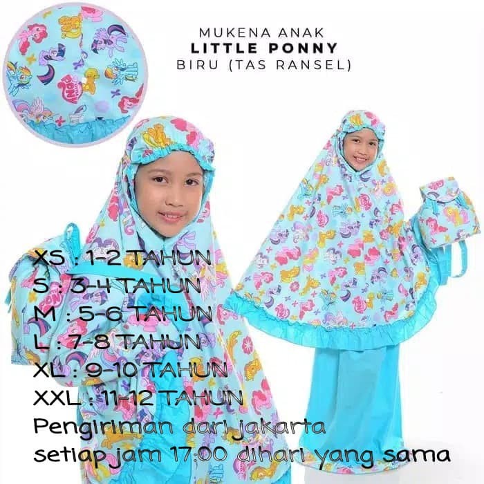 MUKENA ANAK KATUN LITTLE PONY BIRU TOSCA TAS RANSEL PROMO