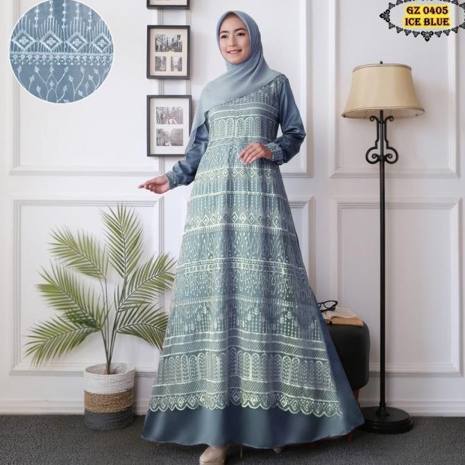 GAMIS WANITA GAMIS BRUKAT TILE ICE BLUE/ KONDANGAN PESTA JUMBO/DRESS WANITA BIRU EL09I09A82L