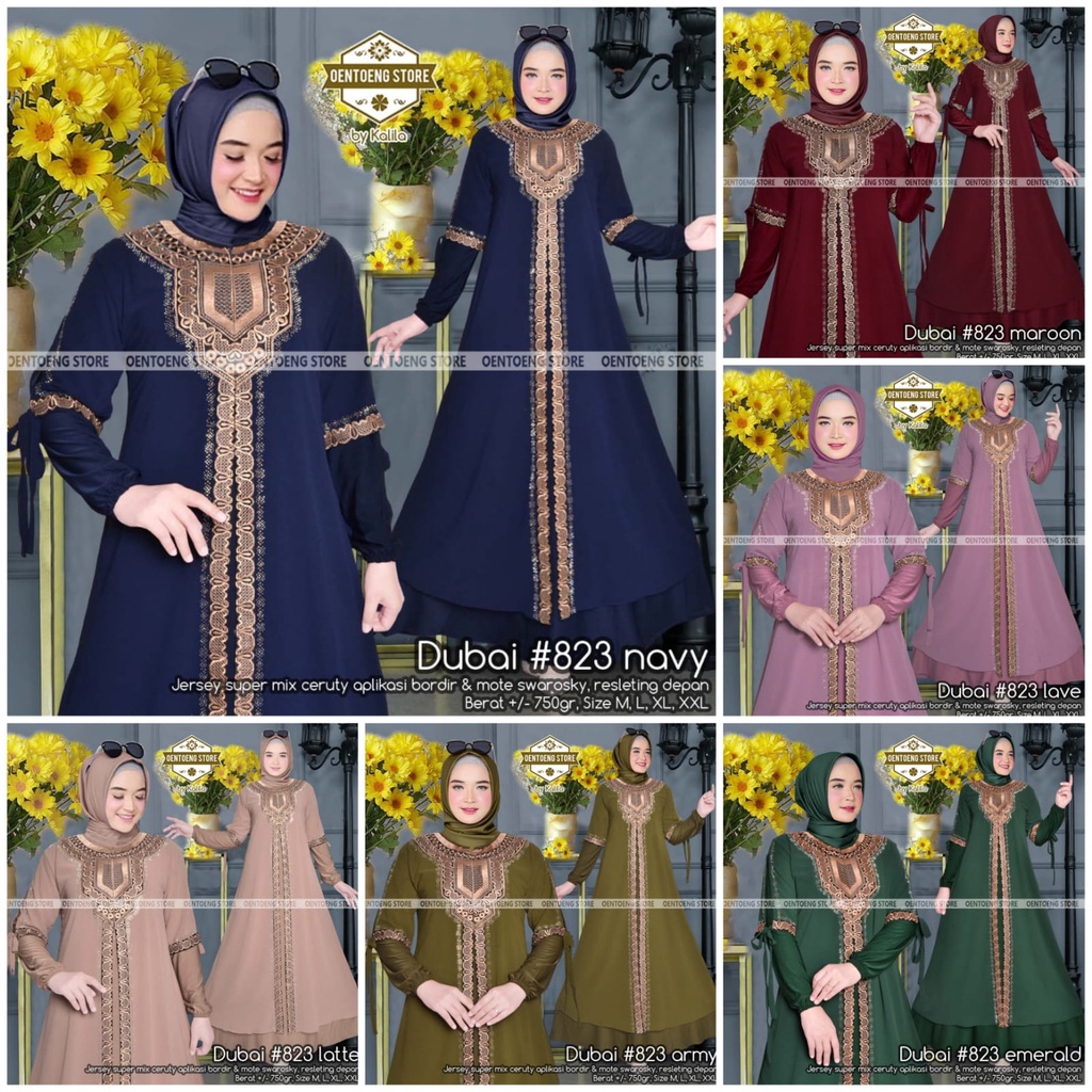 Gamis Abaya Dubai 823 Dress Muslim Wanita Jumbo Abaya Bordir Original