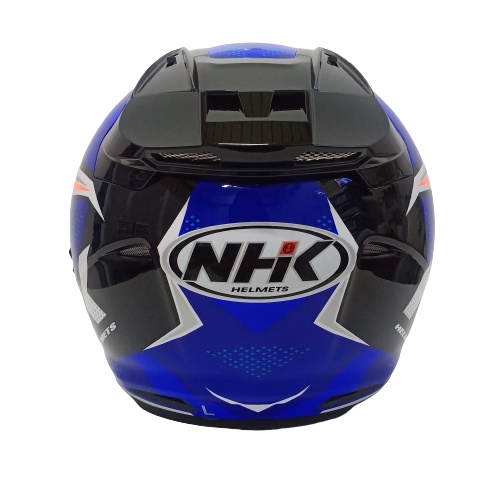 HELM NHK R1 SUBJECT BLACK OREN BLUE HALF FACE NHK R1 DOUBLE VISOR