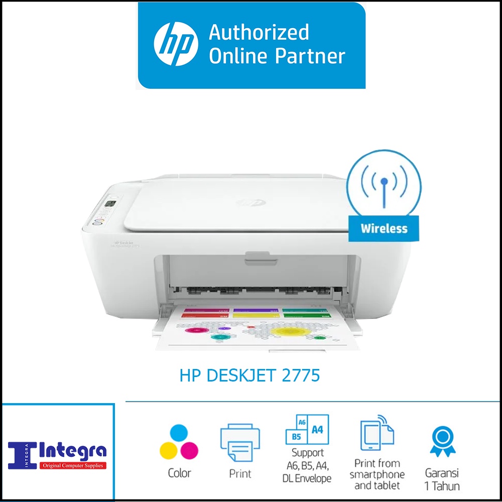 Printer Deskjet HP 2775 Print Scan Copy Wireless WiFi Cartridge HP 682 Black Tri Color Original