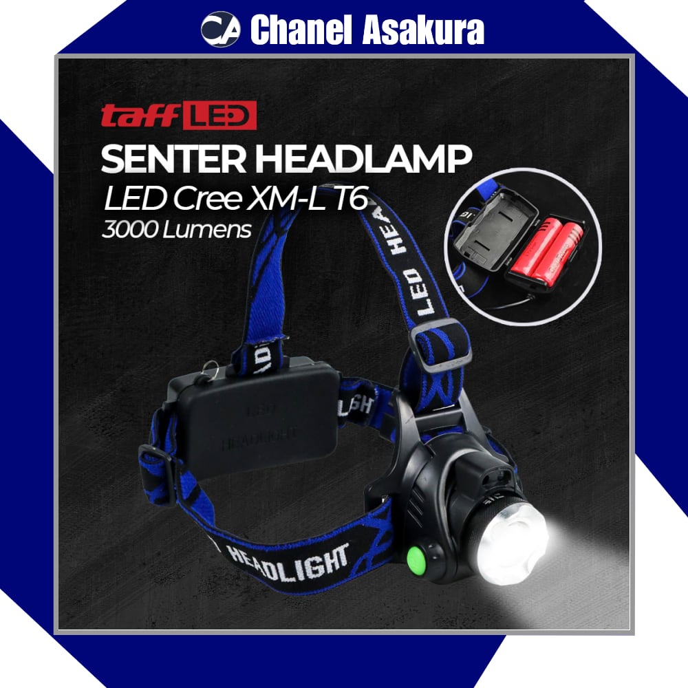 Senter Headlamp 1 LED Cree XM-L T6 3000 Lumens - AHT404
