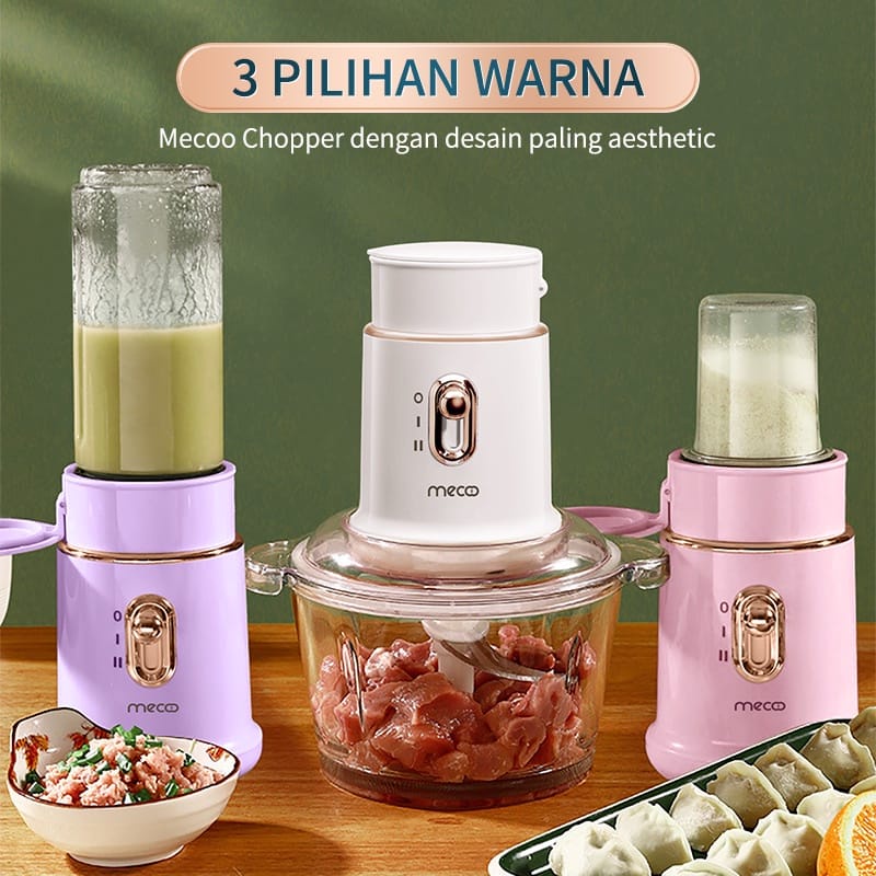 MECOO CHOPPER Mecoo Most Aesthetic 5 in 1 Antibacterial Odorless Chopper 250 Low Watt BPA Free / Blender Daging / Baby Food Processor | Foodchopper Mecco ORIGINAL GARANSI 1 TAHUN RUSAK GANTI BARU