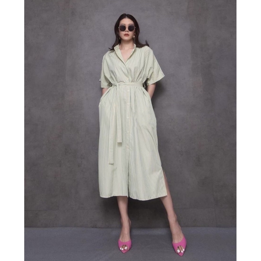 1469 midi dress Korea/ Casual Stripe Dress / Midi Dress trendy kekinian