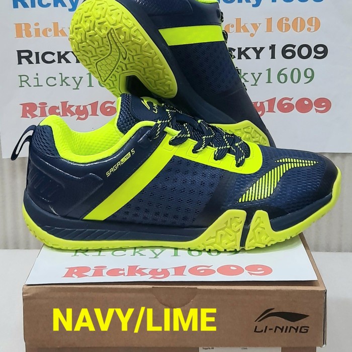 {MentariStore} SEPATU BADMINTON LINING SAGA LITE 5 - LINING SAGA LITE 5 - ORIGINAL - NAVY/LIME Limit