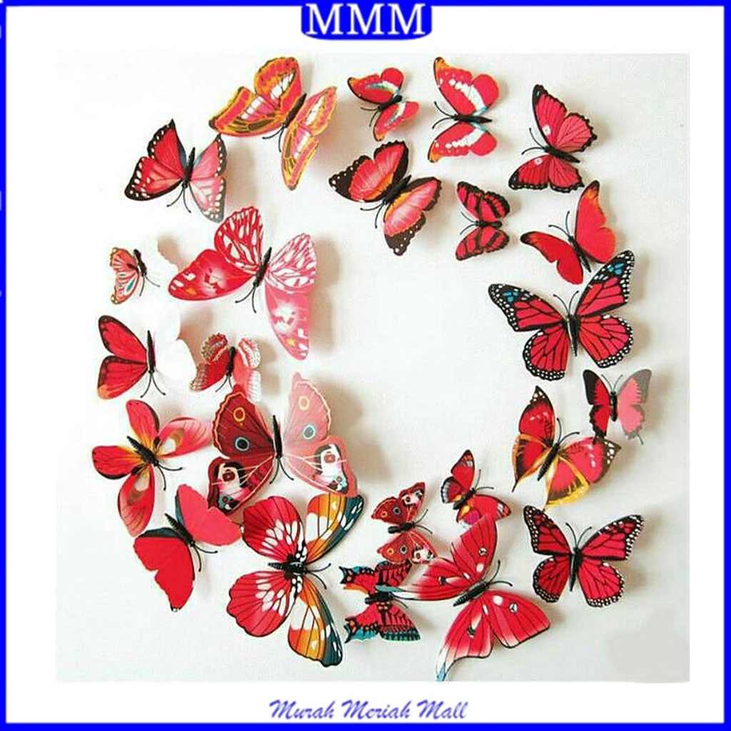 MMM Stiker Dinding 3D Motif Kupu - Kupu / Wall Sticker 12pcs Butterfly PVC / Dekorasi 12 in 1