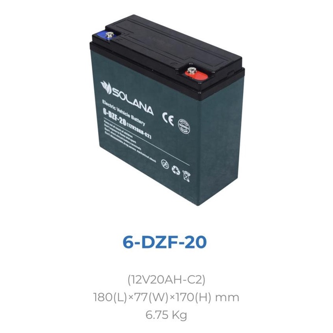Aki Kering / Aki Sepeda Listrik /Baterai Vrla Solana 12V 20Ah 6-Dzf-20 Debezzz