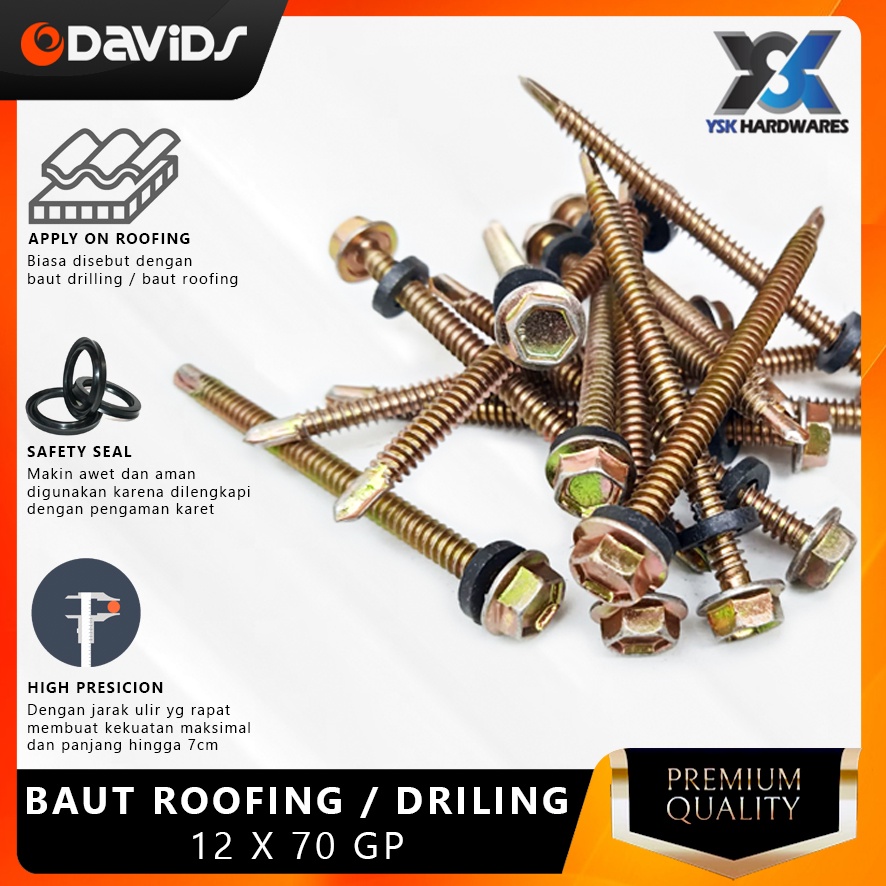Baut Baja Ringan Sekrup Roofing Skrup Drilling Galvalum 7CM 12x70