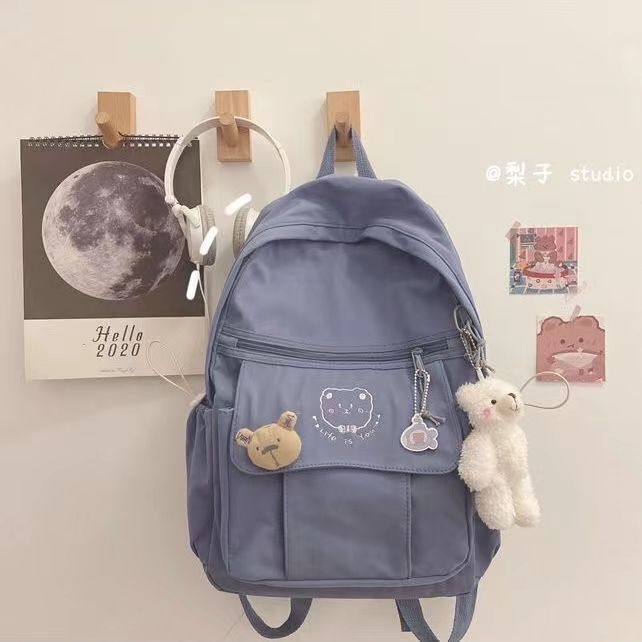 MIWA Backpak Nylon Tas Ransel Fashion Wanita Kekinian Korean Style Button Sekolah Bag kuliah Lucu Vintage Aesthetic Korea Chikoisme