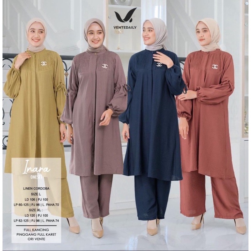 INARA ONE SET CRINKLE LONG TUNIK JUMBO BUSUI KANCING DEPAN - INARA SET / Setelan Wanita Termurah / O