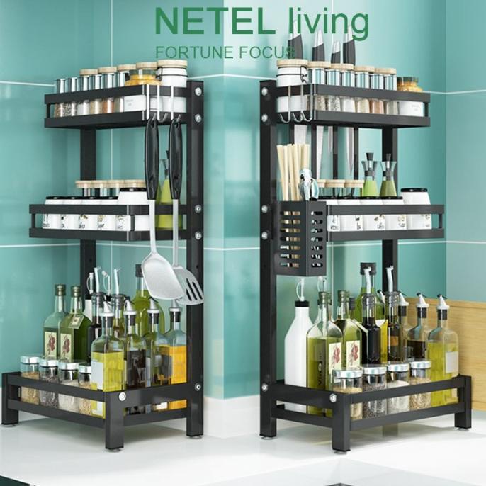 Netel Rak Penyimpanan Stainless Steel Rak Bumbu Dapur Susun Rak Dapur [Cod]