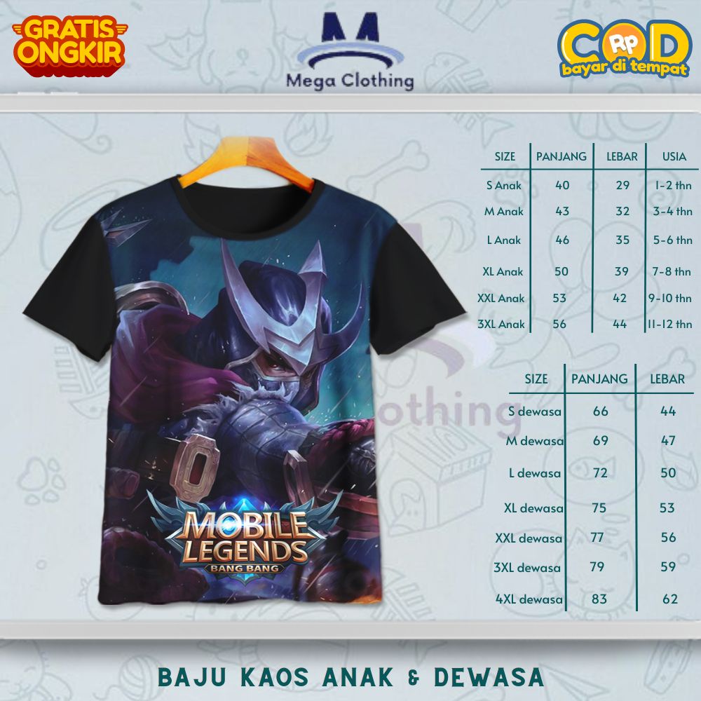 Kaos ML Mobile Legend Anak & Dewasa - Baju Couple Anak & Dewasa Assassin Karakter Hayabusa Unisex Si