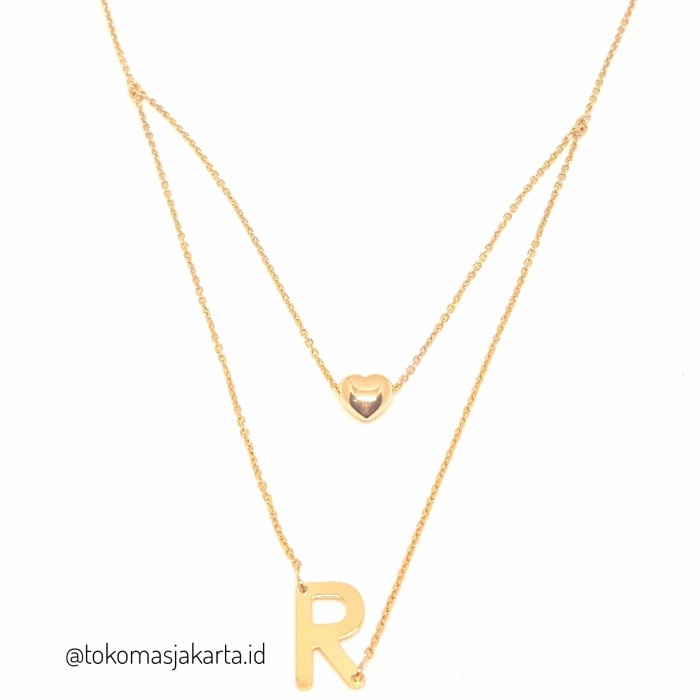Kalung Nori Liontin Huruf R Emas Kuning 4.3gr