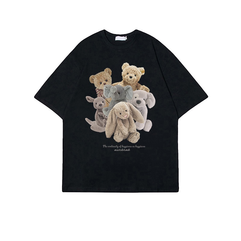 100% Katun Graphic Tee Kaos Couple Baju Wanita Atasan Wanita Oversize Kaos Cute Bear Putih T-shirt Couple Korean Style/baju kaos