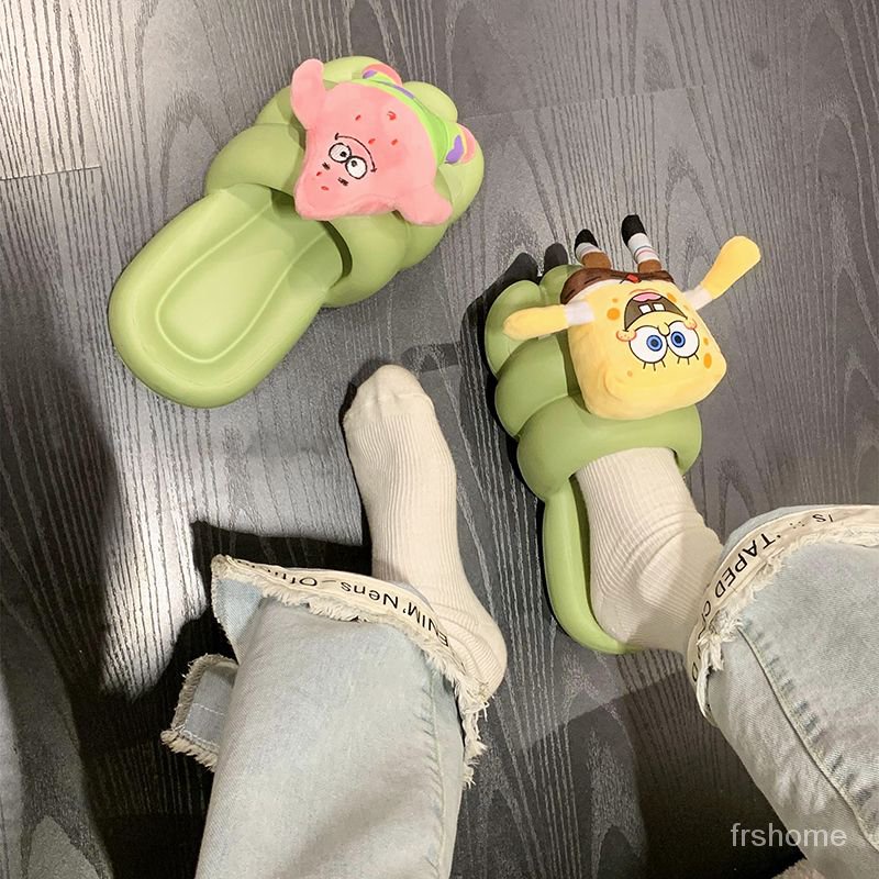 Sandal wanita SpongeBob SquarePants sandal dasar datar yang lucu sandal bawah yang lembut sandal jep