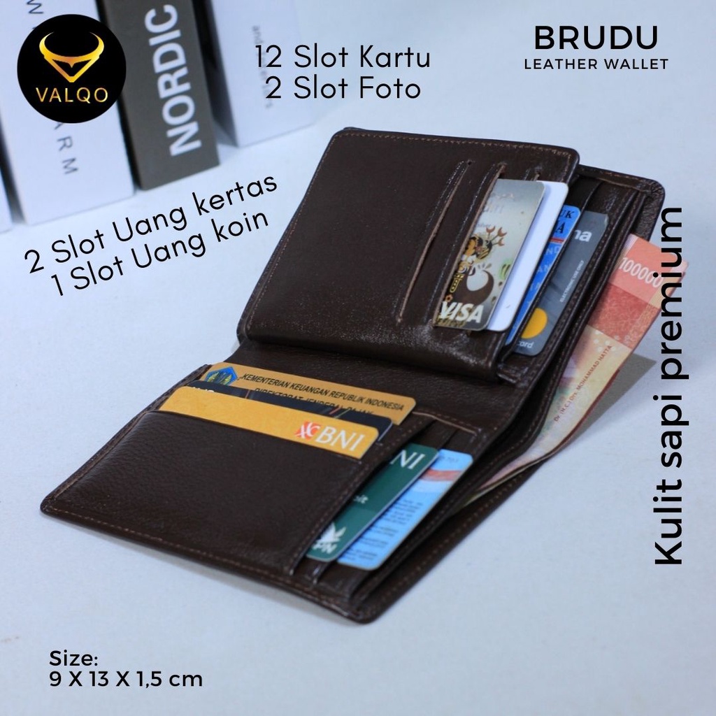 [VALQO] BRUDU Dompet Kulit Sapi Pria Cowok Kartu Laki Berdiri 3/4