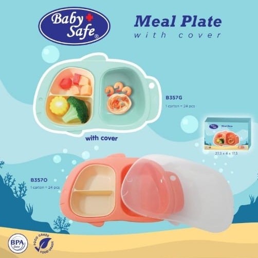 BABY SAFE - Meal Plate with Cover / Tempat Makan Bayi Anak Ada Tutupnya B357G|B357O