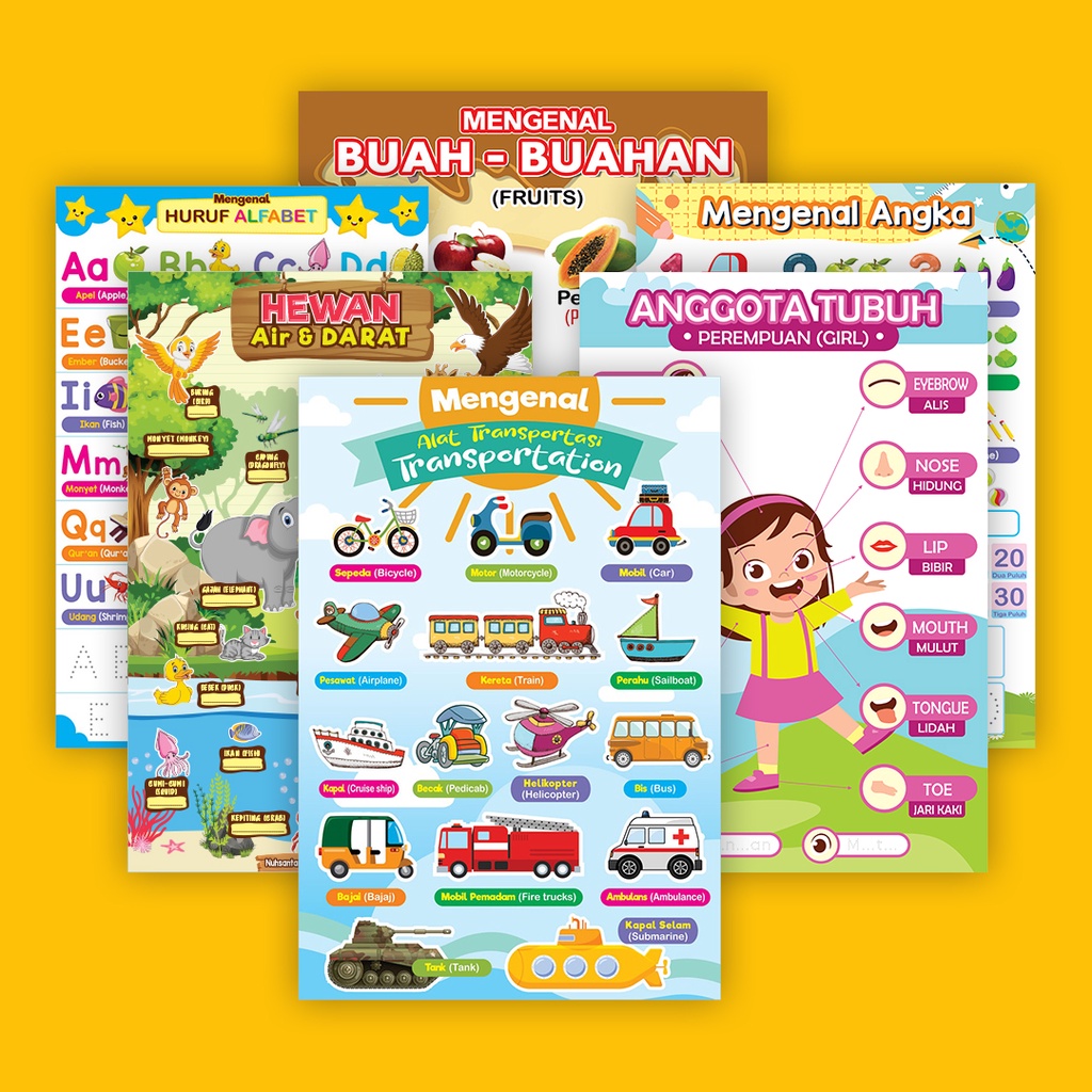 𝐁𝐈𝐒𝐀 𝐂𝐎𝐃 POSTER EDUKASI ANAK / POSTER DINDING / POSTER MAINAN BELAJAR ANAK USIA BALITA BATITA HIJAIYAH TRANSPORTASI ANGKA HURUF ALFABET / FLASHCARD BELAJAR MEMBACA