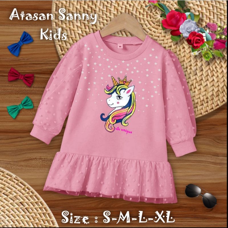 Atasan Fashion Anak Perempuan Lengan Panjang Model Kerutan/Atasan Sanny Kids 1-11 Tahun Matt Babyterry Mix Tille Onde