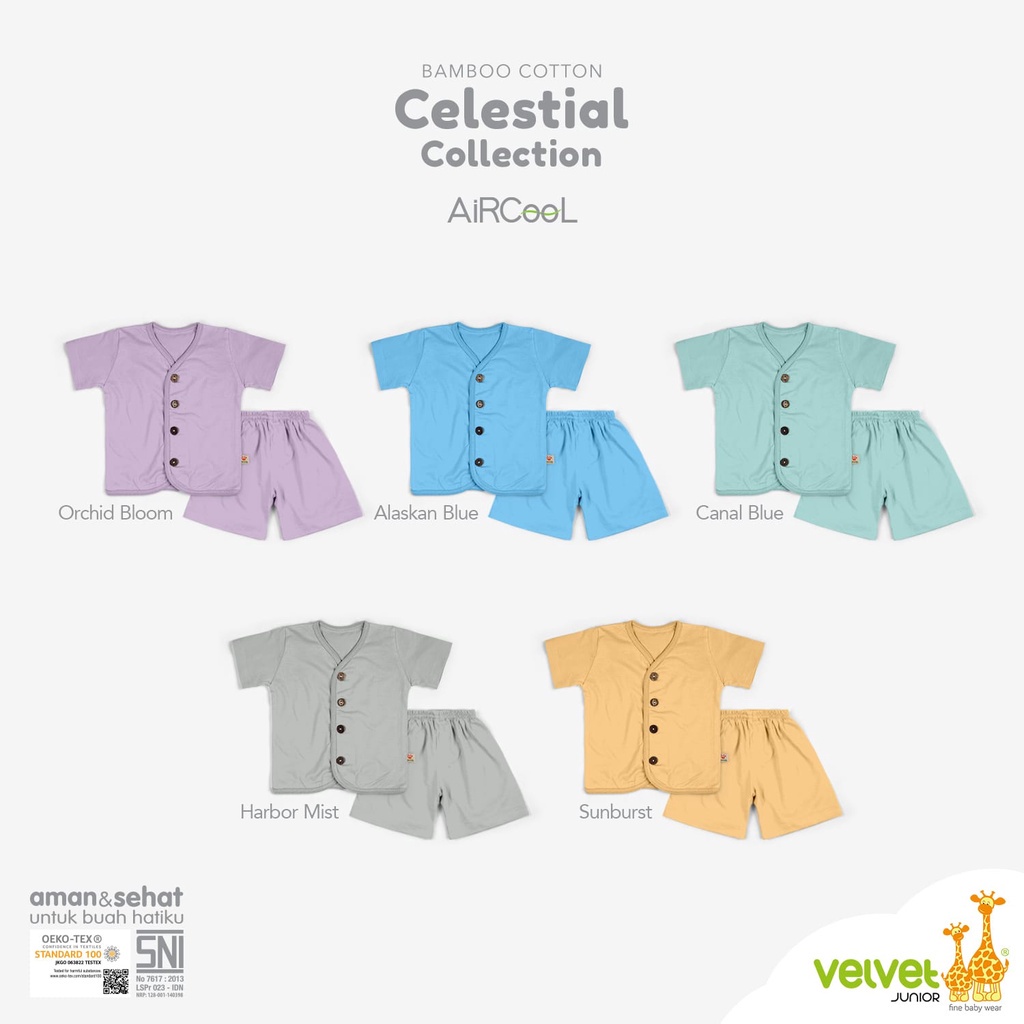 Baju Bayi Piyama Anak Setelan Pendek Kancing Tengah Celana Pendek 0-12 Bulan Velvet Junior Aircool Celestial Series