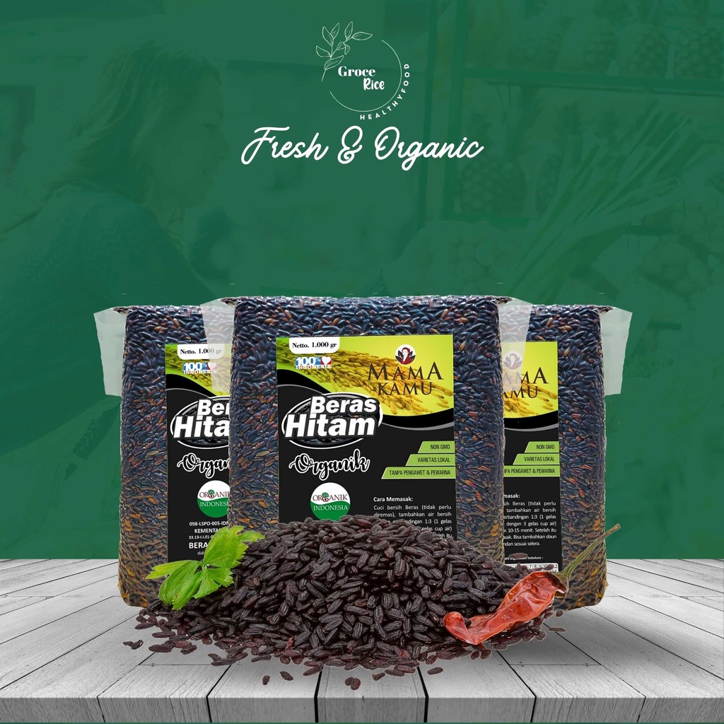 

Beras Hitam Organik - Beras Mama Kamu - Vakum 1kg/500g - Sehat