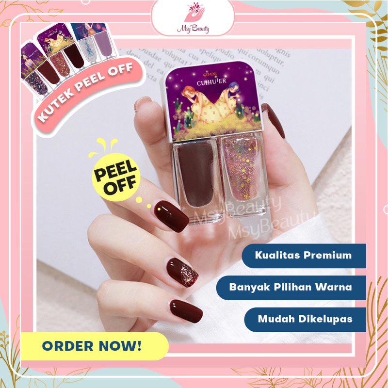 MSY KUTEK PEEL OFF 2IN1 DOUBLE COLOR/ NAIL POLISH IMPORT BISA DIKUPAS/ 30 WARNA ALA KOREA MURAH