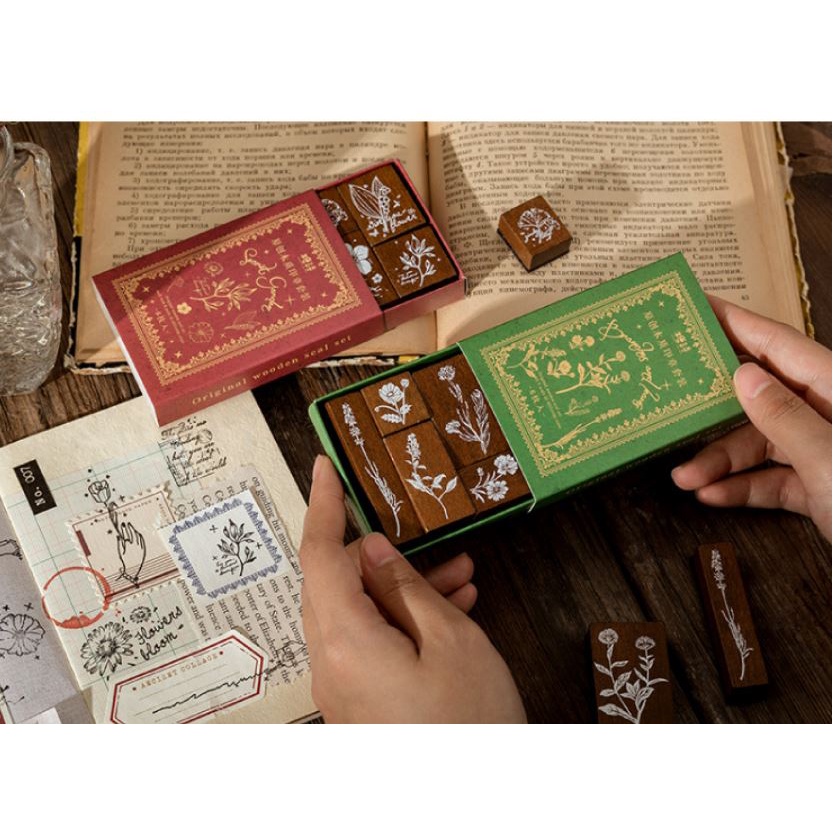 

Lovely W04 - 6pcs/set DIY Wooden Garden Series Rubber Stamp Stempel Kayu Vintage DIY bullet Journal,