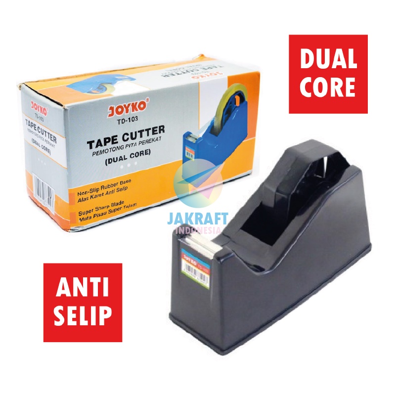 

(1 Unit) Tape Dispenser Cutter JOYKO 2 in 1 Dual Core TD-103 Tempat Isolasi Besar / Solatip Kecil