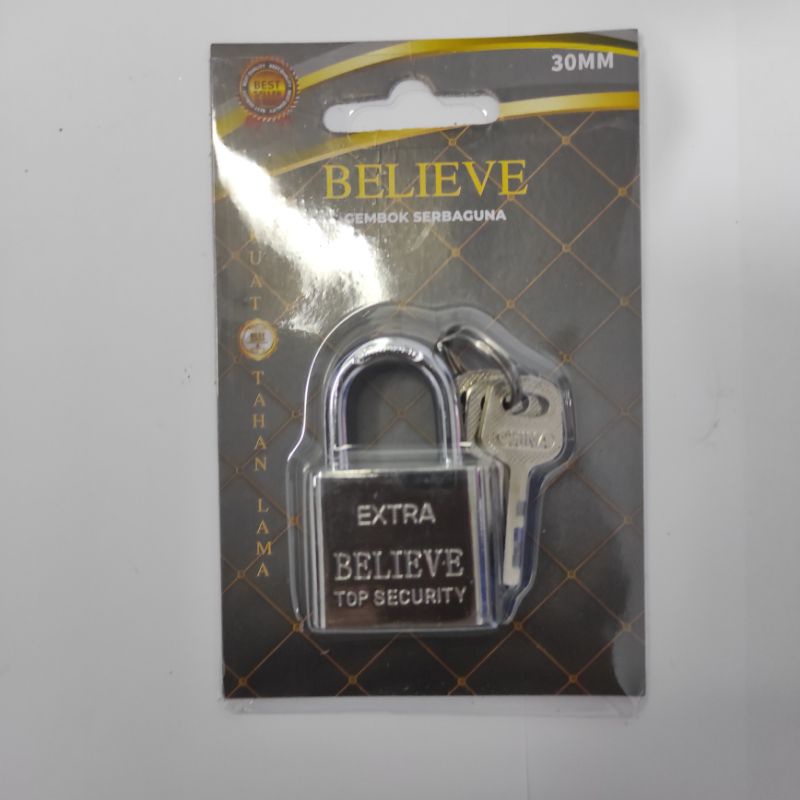 Gembok BELIEVE Leher Panjang Pendek 30 mm